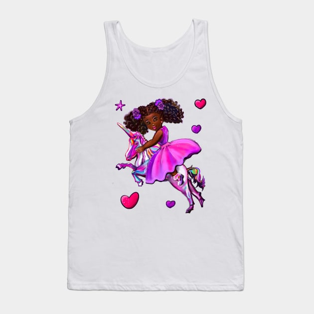 Black princess dress riding a unicorn pony horse. African American girl Tank Top by Artonmytee